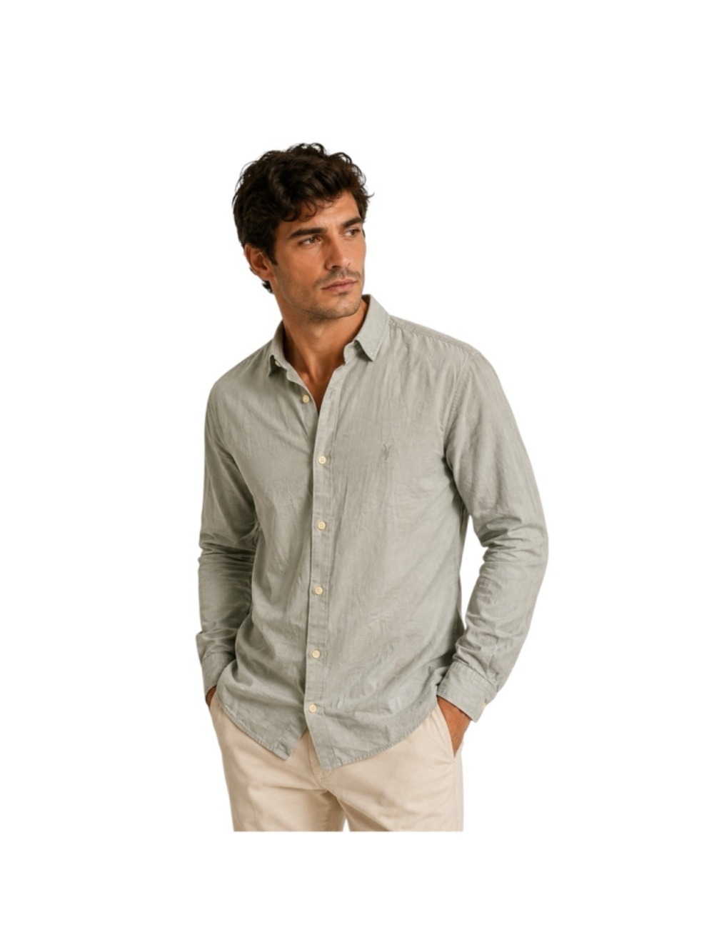 AllSaints Tahoe Long Sleeve Shirt Slate Green Relaxed Fit Small